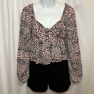 Express Leopard Print Long Sleeve Crop Top | Size XXS